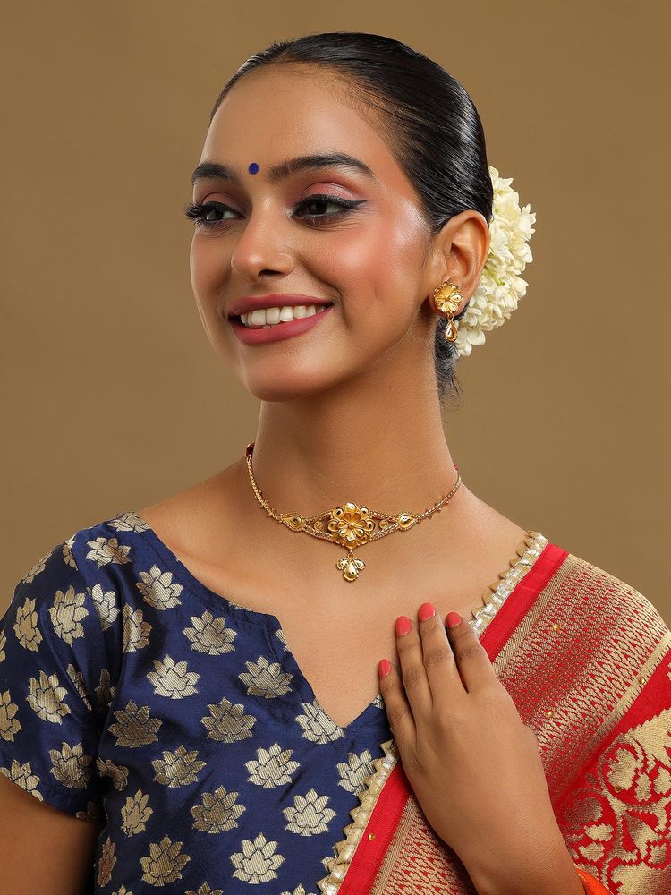 Ruby Raang Studio Gold Brass Gold Plated Kundan Necklace with Pair Of Earrings-picture-37
