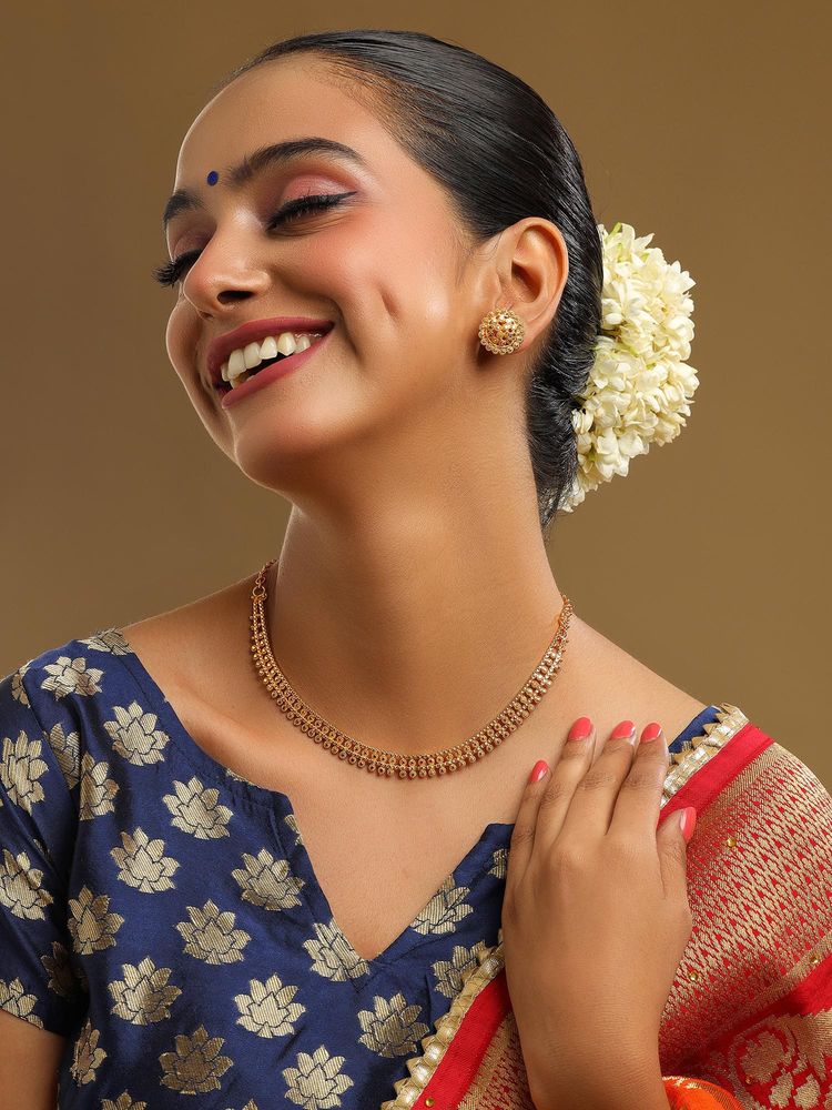 Ruby Raang Studio Gold Brass Gold Plated Kundan Necklace with Pair Of Earrings-picture-20