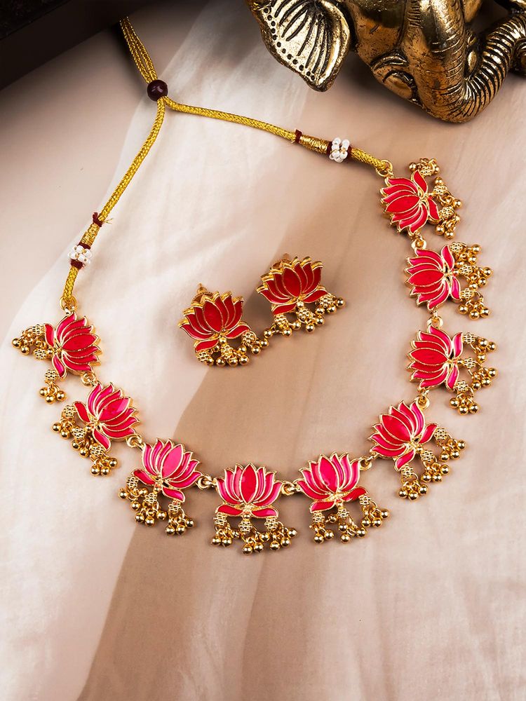 STILEADDA Multi-Color Copper Antique Gold Plated Contemporary Necklace with Pair Of Earrings-image-17