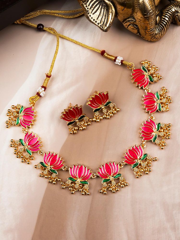STILEADDA Red Copper Antique Gold Plated Contemporary Necklace with Pair Of Earrings-picture-14