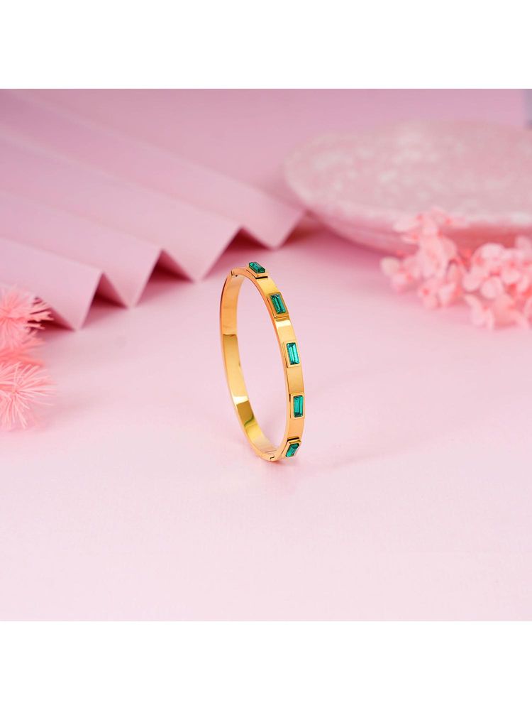 naitra green stainless steel 18k gold plated stones bracelet