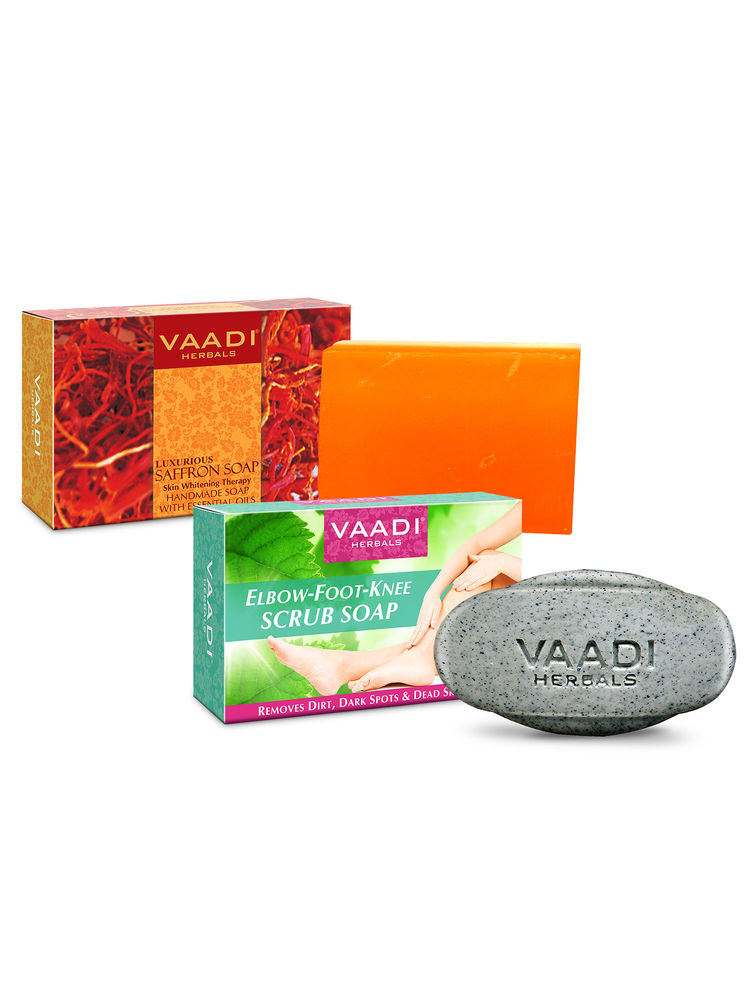 Vaadi Herbals Daily Use Soap Combo (Scrub Soap & Skin Whitening Saffron Soap)