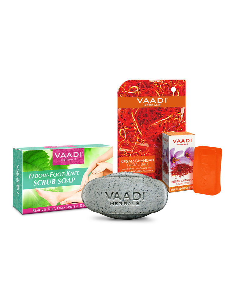 Vaadi Herbals Elbow-Foot-Knee Scrub Soap & Kesar Chandam Facial Bar Combo