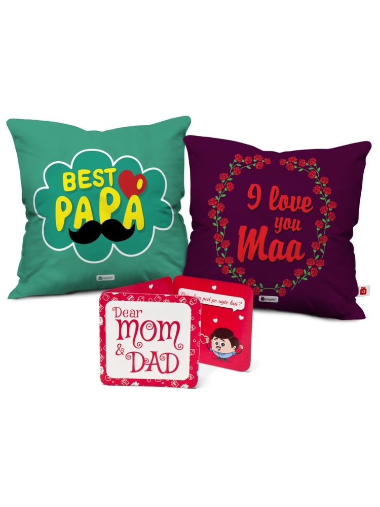 Indigifts Mom Dad Anniversary Gift MultCushion Cover with Filler Set of 2 (12x12 inches)-image-2