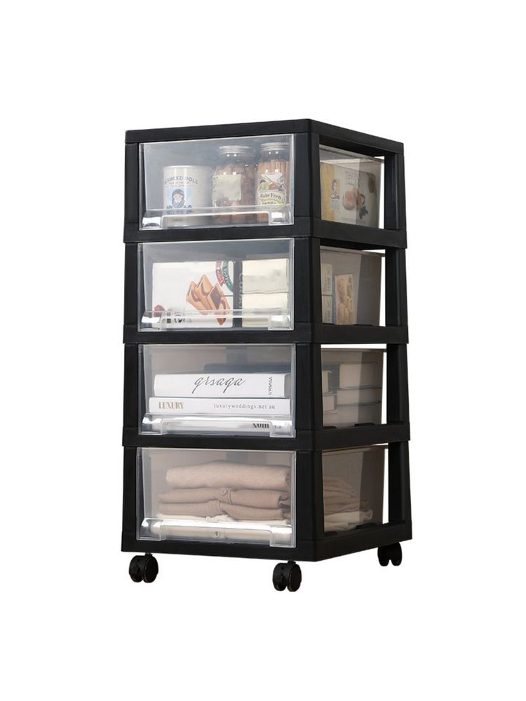 Kuber Industries 5 Layer Cosmetic Cabinet with Trolley Shelf Stand With Drawer Black