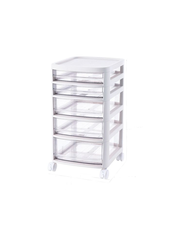 Kuber Industries 5 Layer Cosmetic Cabinet with Trolley White