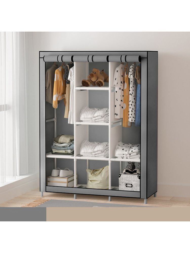 Kuber Industries Foldable Wardrobe for Clothes 6 Shelves Almirah for Clothes (Grey)-image-1