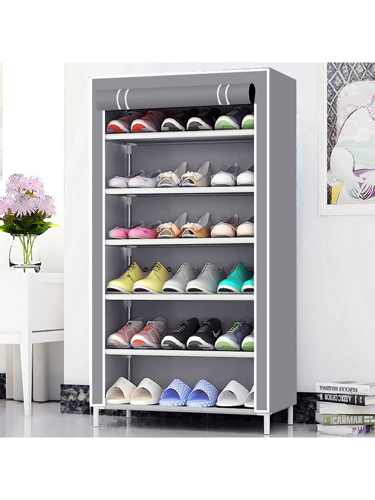 Kuber Industries Shoe Rack foldable Storage Rack Organizer for Shoe, Books (Grey)-image-14