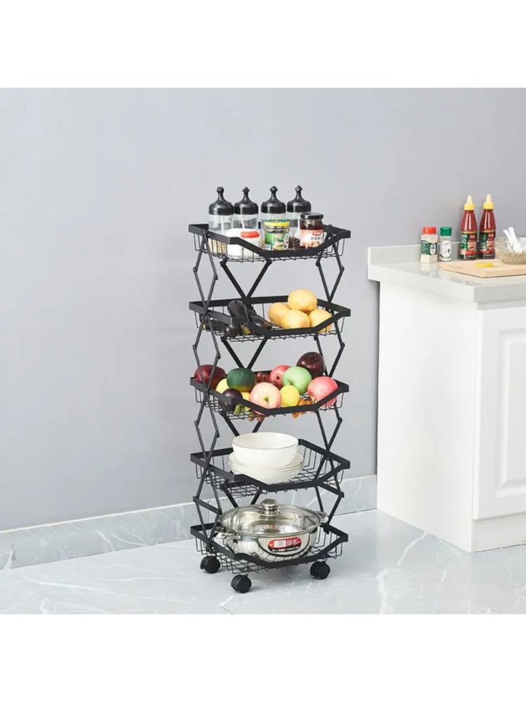 Kuber Industries Kitchen Rack Multipurpose Storage Basket Fruit Basket (Black)-image-3