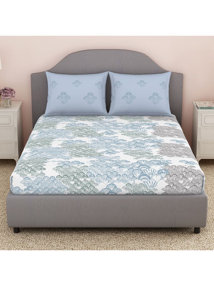 Welspun 100% Cotton Geometric Design Double Bedsheet With 2 Pillow Covers Light Grey-image-7