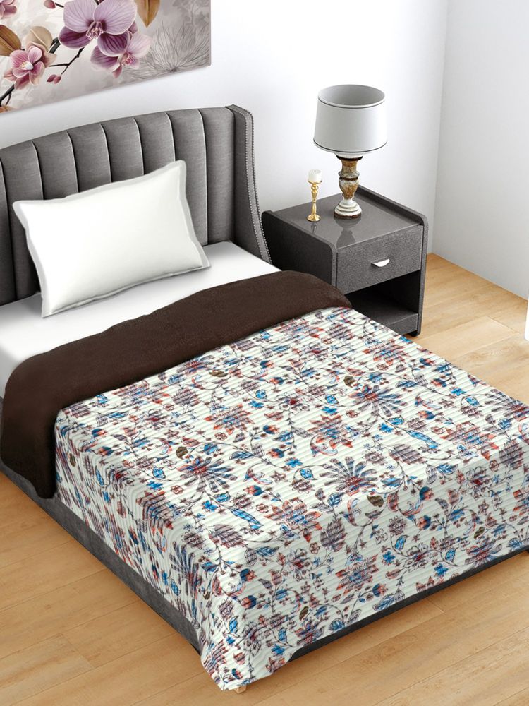 FABINALIV Off White Floral Mild Winter 400 GSM Woollen Single Bed Comforter-image-49