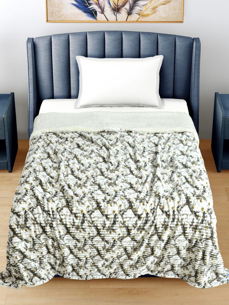FABINALIV White Abstract Mild Winter 400 GSM Woollen Single Bed Comforter-image-8