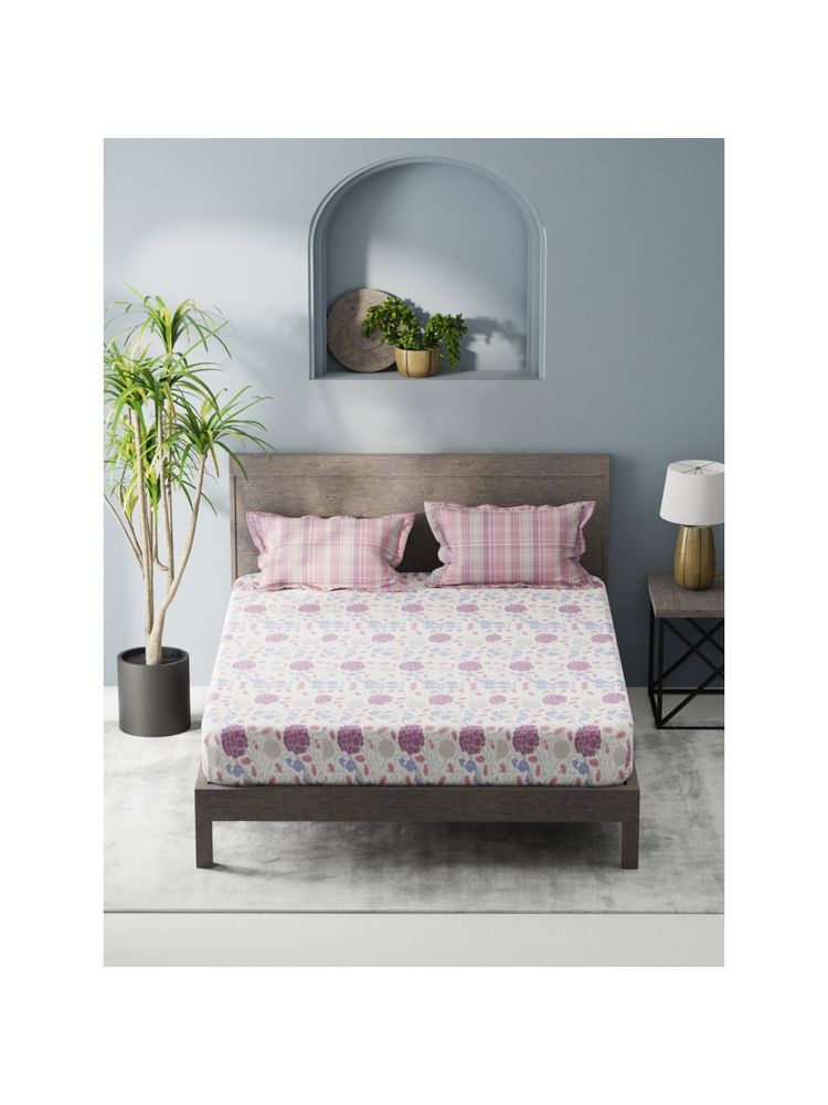 KOPA Purple Floral Bamboo Micro Bedsheet with 2 Pillow Covers (King)-image-3