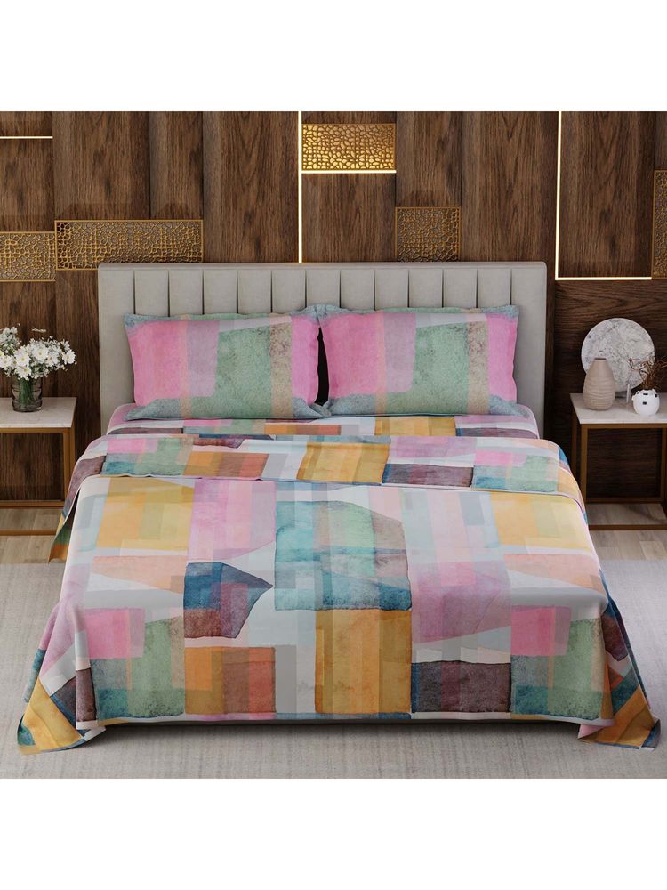 Boutique Living Gardenia Augusta Cotton 300TC Multi-Color Bedsheet with 2 Pillow Covers (King)-image-14