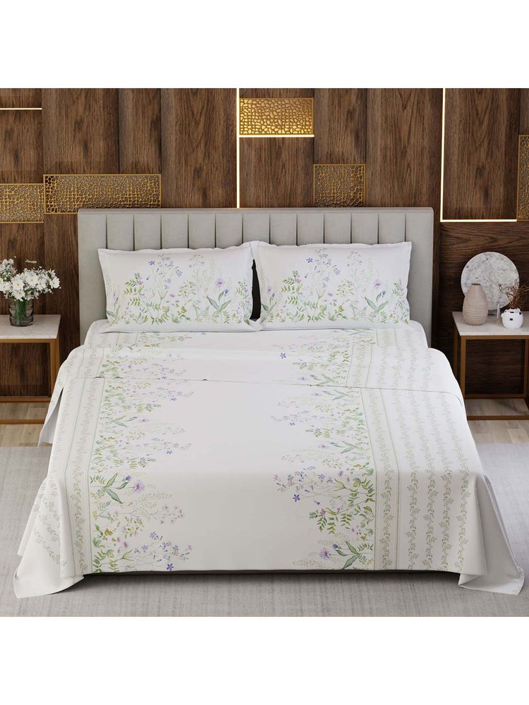 Boutique Living Gardenia Augusta Cotton 300TC White Floral Bedsheet with 2 Pillow Covers (King)-image-6
