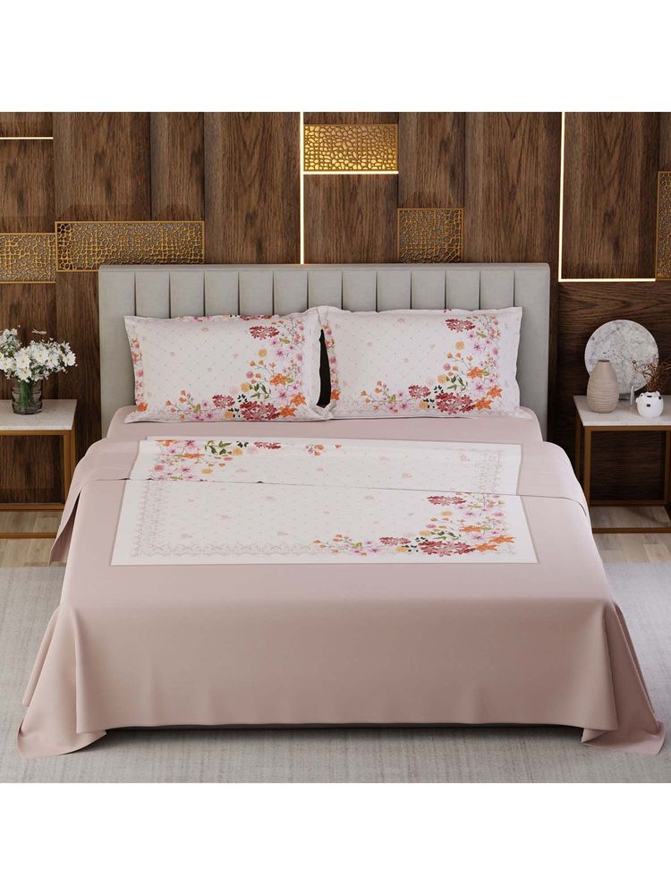Boutique Living Gardenia Augusta Cotton 300TC Pink Floral Bedsheet with 2 Pillow Covers (Super King)-image-7