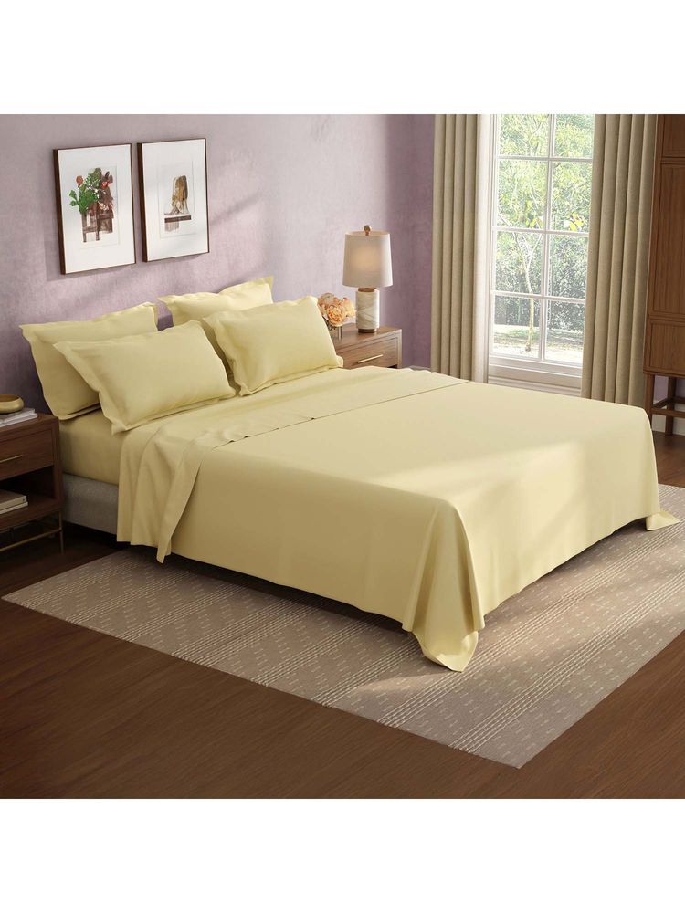 Boutique Living Cotton Charm Cotton 400TC Yellow Solid Bedsheet with 4 Pillow Covers (King)-image-41