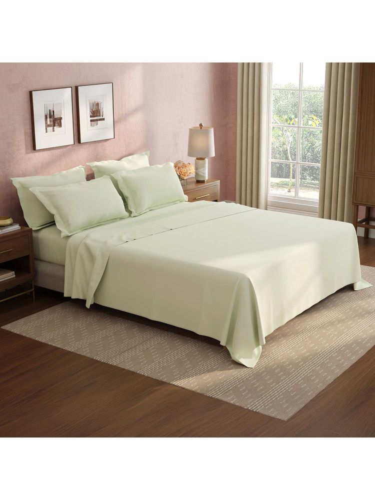 Boutique Living Cotton Charm Cotton 400TC Blue Solid Bedsheet with 4 Pillow Covers (King)-image-45