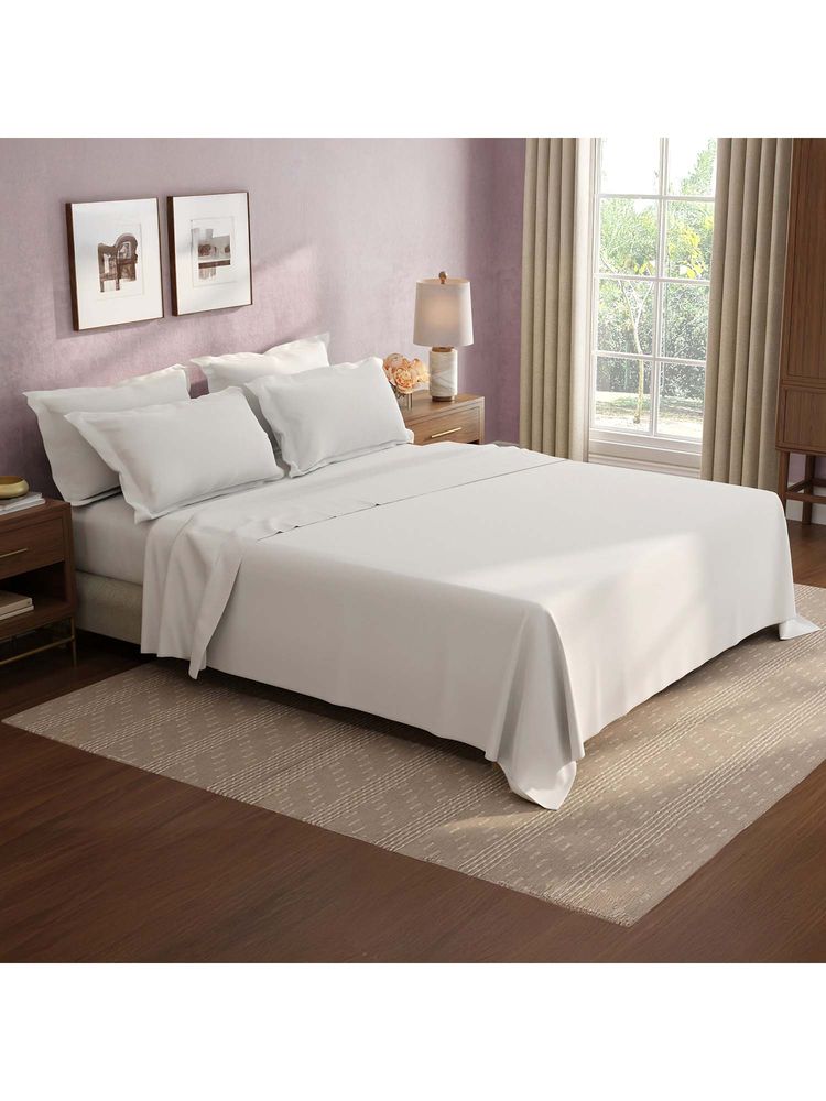 Boutique Living Cotton Charm Cotton 400TC White Solid Bedsheet with 4 Pillow Covers (King)-image-46