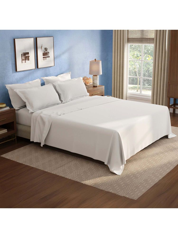 Boutique Living Cotton Charm Cotton 400TC White Solid Bedsheet with 4 Pillow Covers (King)-image-47