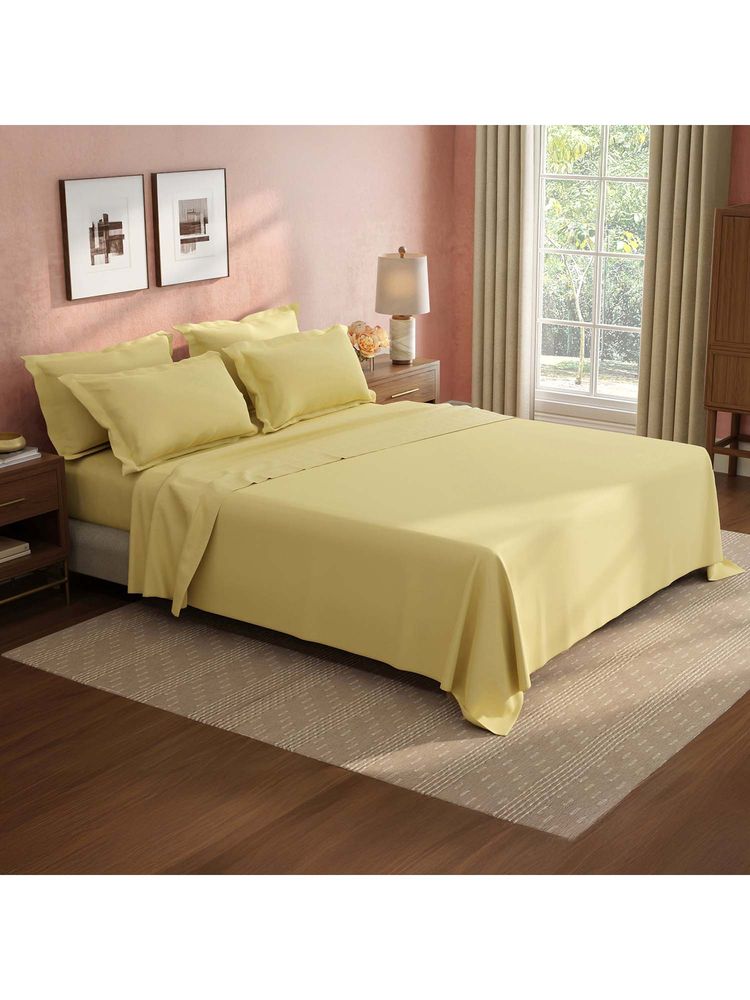Boutique Living Cotton Charm Cotton 400TC Beige Solid Bedsheet with 4 Pillow Covers (King)-image-42