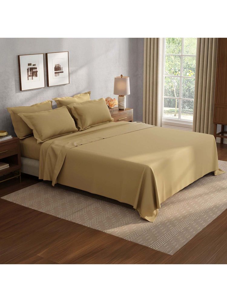 Boutique Living Cotton Charm Cotton 400TC Brown Solid Bedsheet with 4 Pillow Covers (King)-image-43