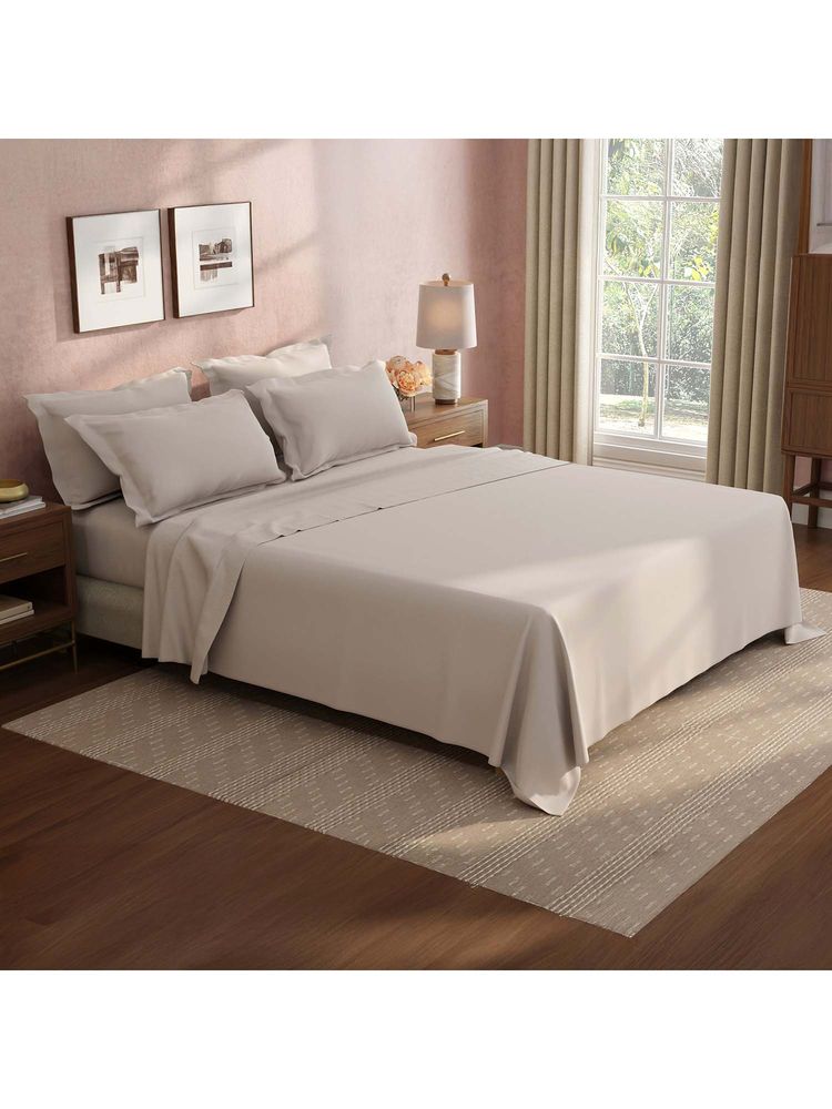 Boutique Living Cotton Charm Cotton 400TC Grey Solid Bedsheet with 4 Pillow Covers (King)-image-48