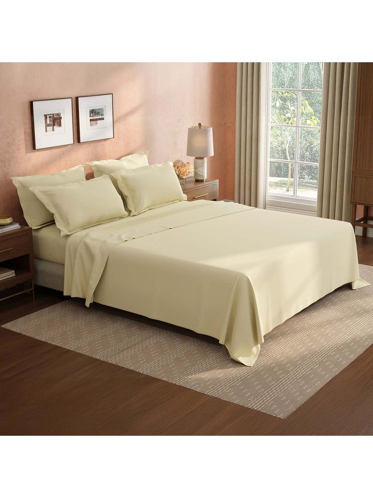 Boutique Living Cotton Charm Cotton 400TC Cream Solid Bedsheet with 4 Pillow Covers (King)-image-44