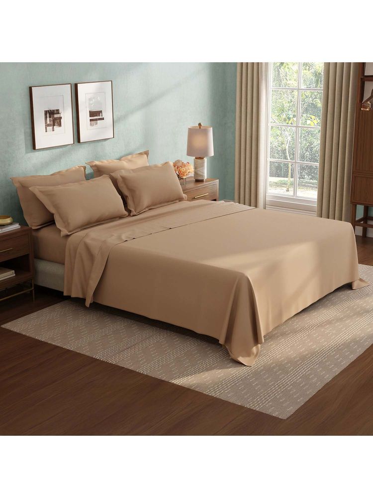 Boutique Living Cotton Charm Cotton 400TC Brown Solid Bedsheet with 4 Pillow Covers (King)-image-49