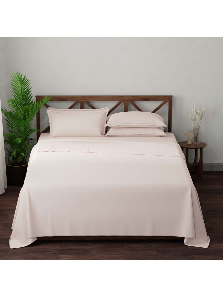 Boutique Living Emblem Cotton 300TC Pink Solid Bedsheet with 4 Pillow Covers (King)-image-37
