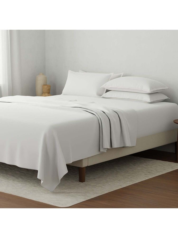 Boutique Living Natures Bamboo Cotton 180TC White Solid Bedsheet with 2 Pillow Covers (King)-image-40
