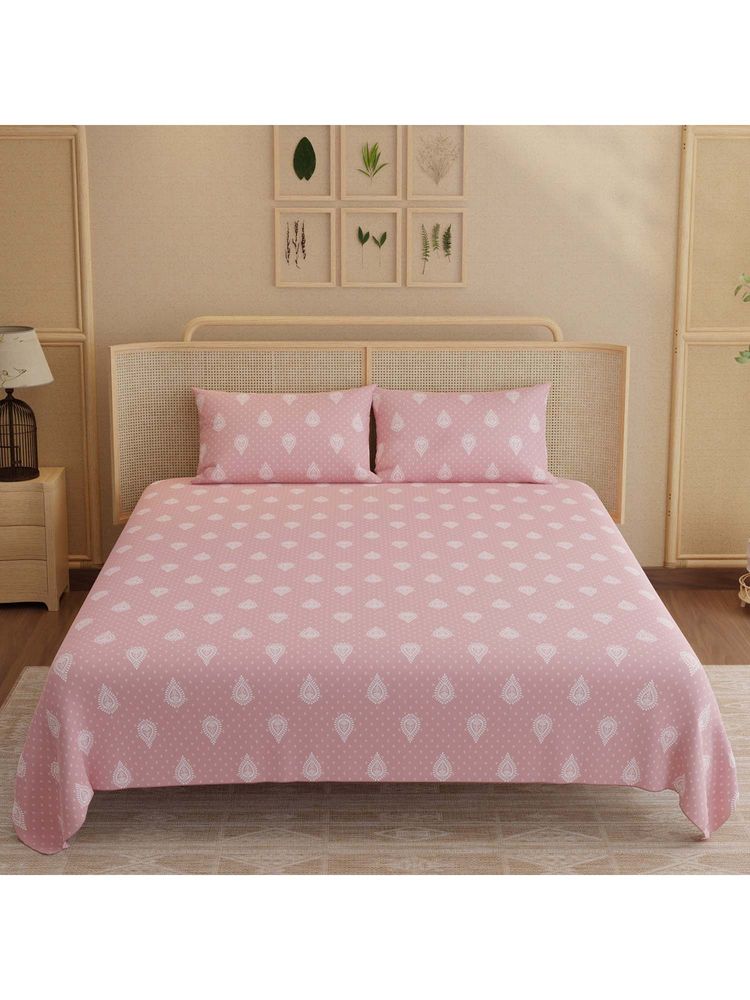 Boutique Living Indo Musk Kasturi Cotton 200TC Pink Bedsheet with 2 Pillow Covers (King)-image-36