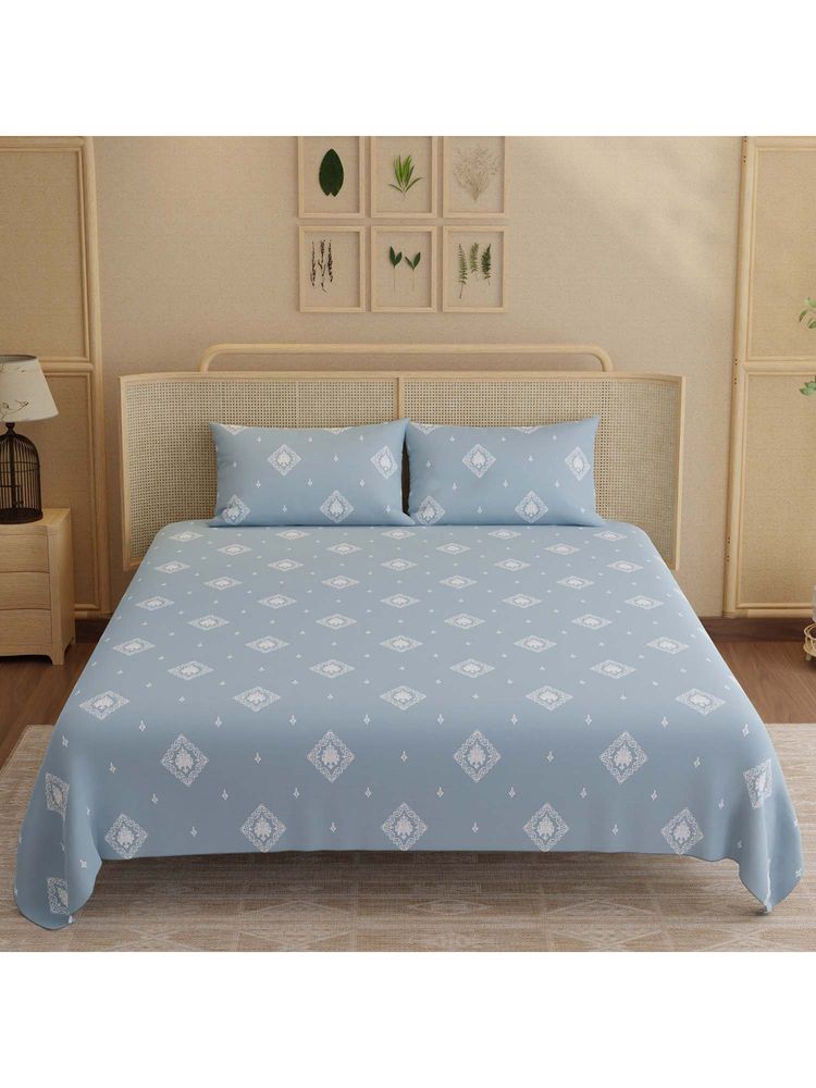 Boutique Living Indo Musk Kasturi Cotton 200TC Blue Bedsheet with 2 Pillow Covers (King)-image-43