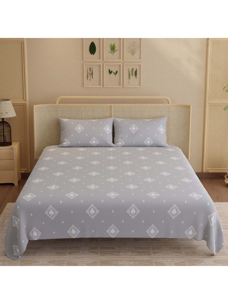 Boutique Living Indo Musk Kasturi Cotton 200TC Grey Bedsheet with 2 Pillow Covers (King)-image-38