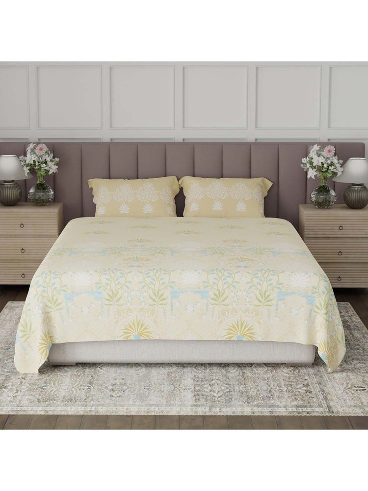 Boutique Living Valatia Tarang Cotton 200TC Yellow Floral Bedsheet with 2 Pillow Covers (King)-image-26