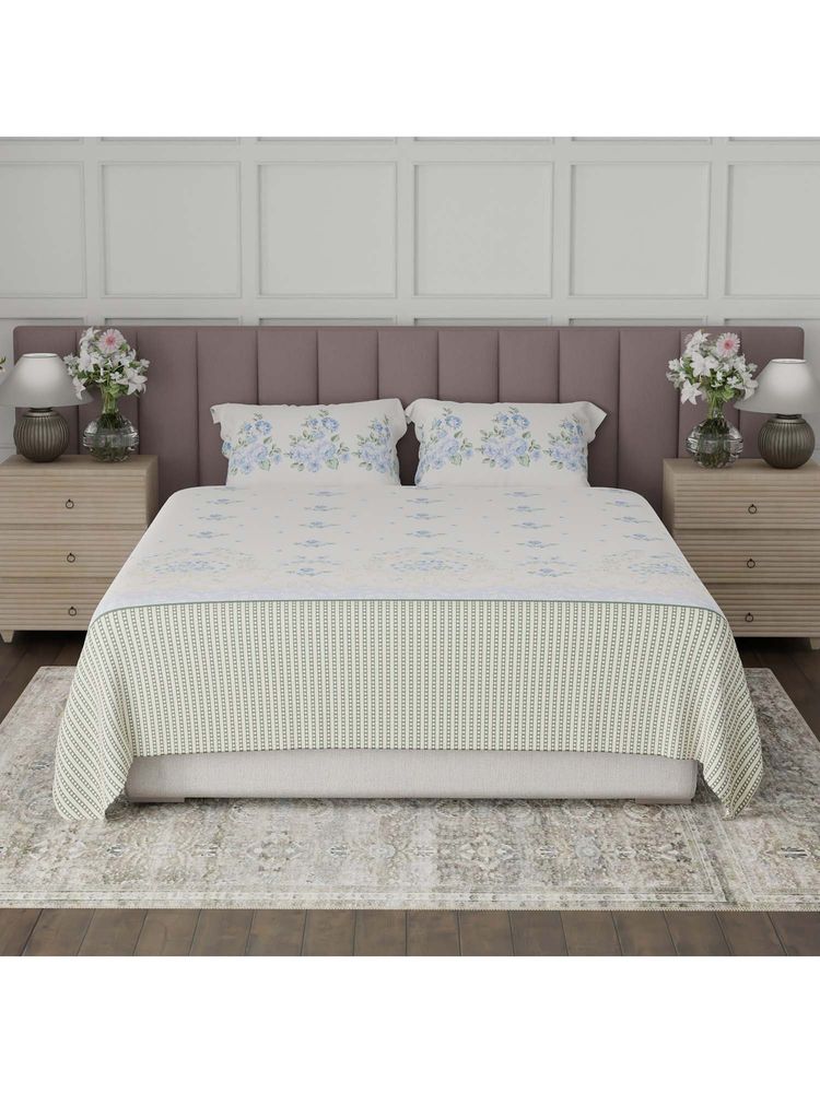 Boutique Living Valatia Breezy Jaipur Cotton 200TC Blue Floral Bedsheet with 2 Pillow Covers (King)-image-43