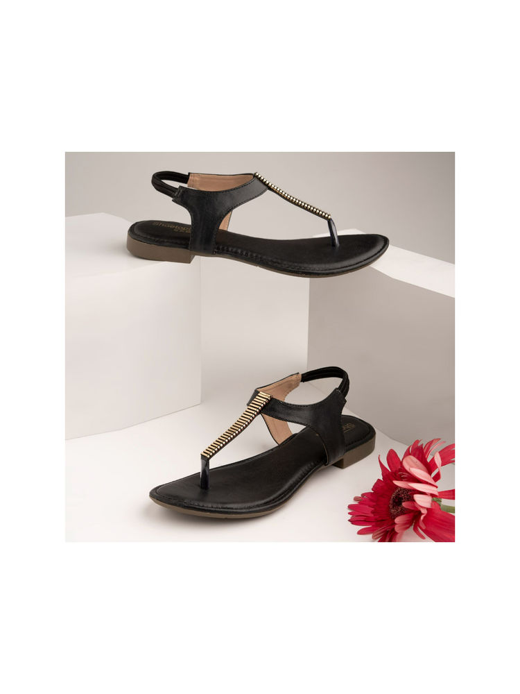 Shoetopia Women Black T-strap Flats-image-8