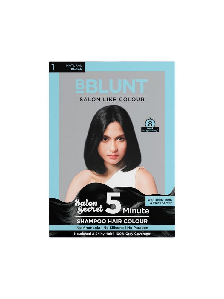 BBlunt Salon Secret 5 Minute Shampoo Hair Colour For 100% Grey Coverage - Natural Black