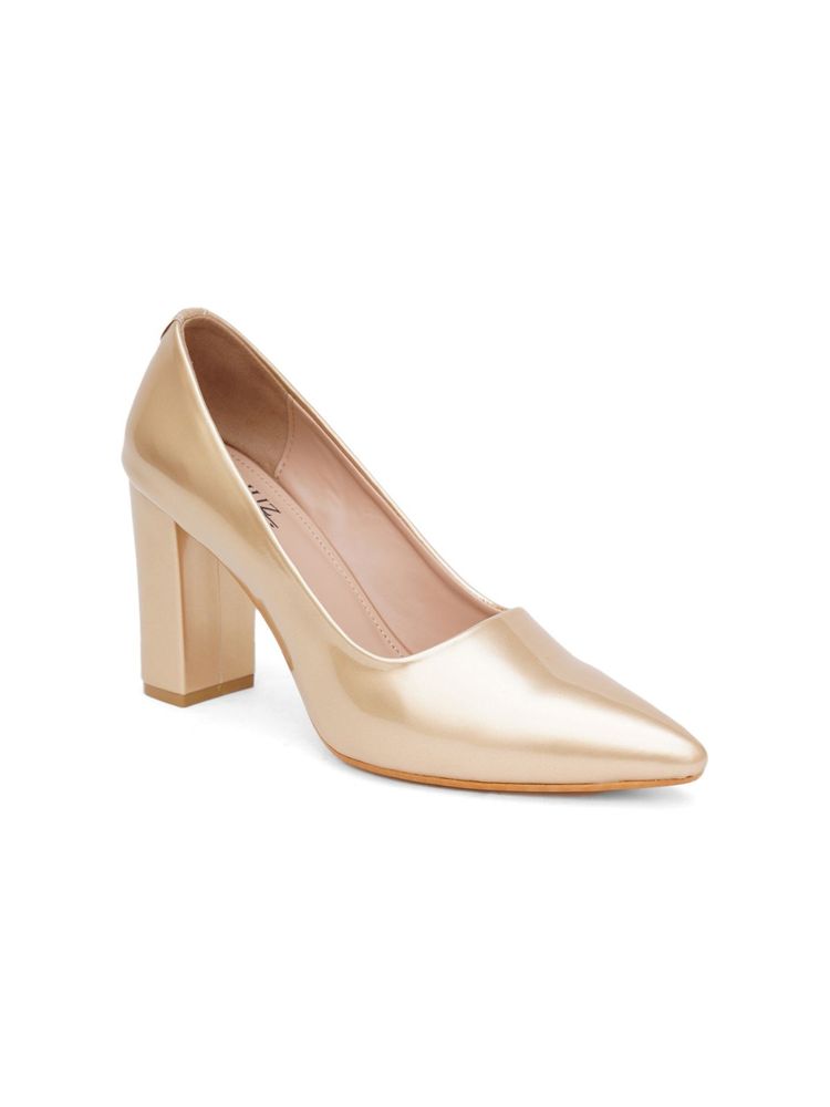 SHUZ TOUCH Block Heel Gold Pumps-picture-13