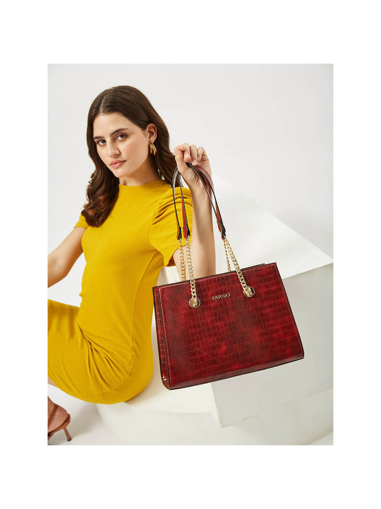 FARGO Elevate Croco Textured Maroon Handbag (S)-picture-10