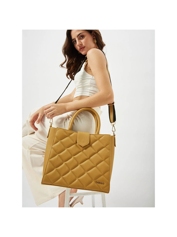 FARGO Hera Quilted Mustard Handbag with Detachable Strap (S)-image-23