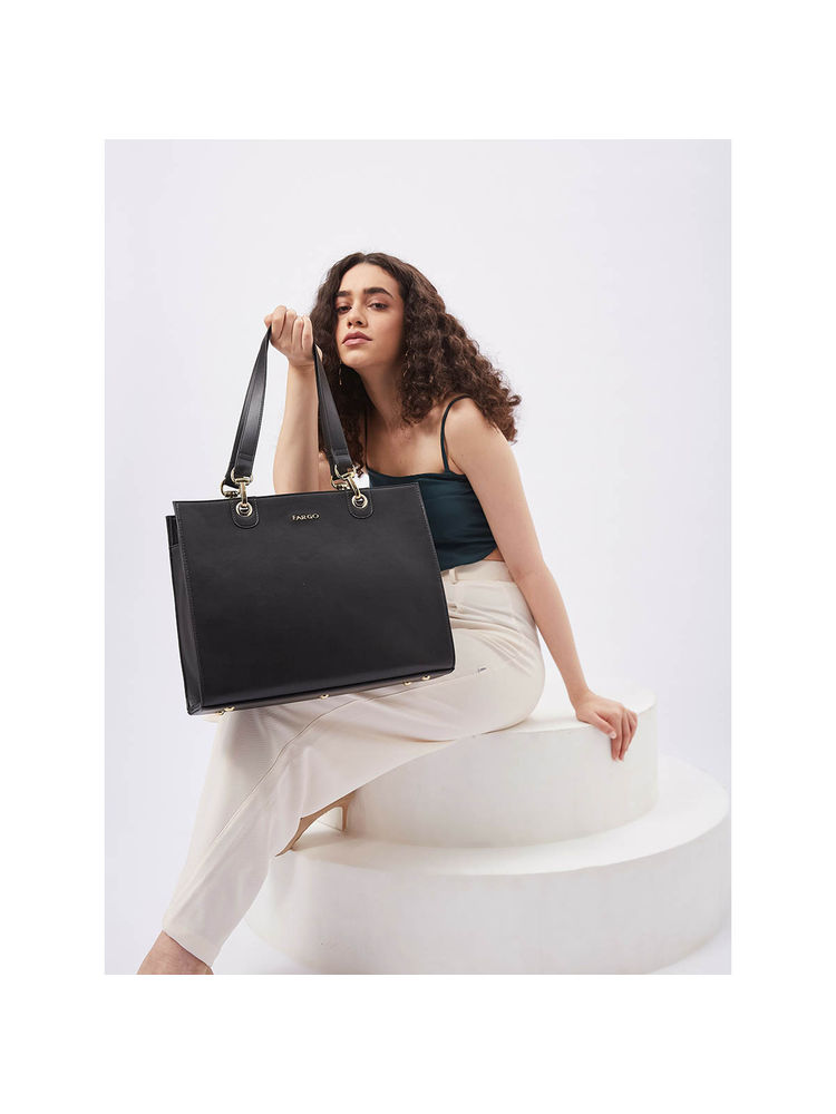 FARGO Selene Black Tote Bag 16' Inch Laptop Compartment with Detachable Strap (S)-image-25