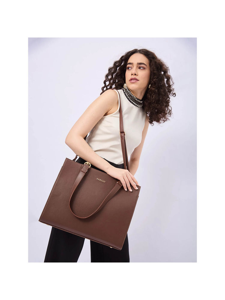FARGO Selene Brown Tote Bag 16' Inch Laptop Compartment with Detachable Strap (S)-picture-41