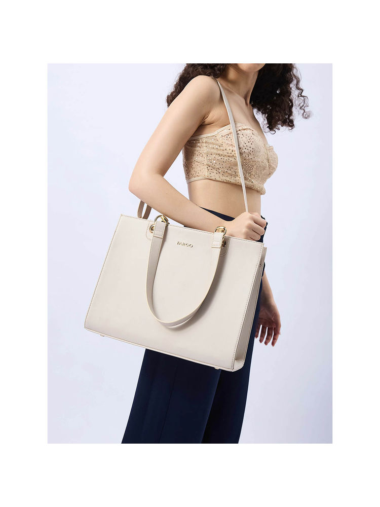 FARGO Selene Ivory Tote Bag 16' Inch Laptop Compartment with Detachable Strap (S)-picture-28