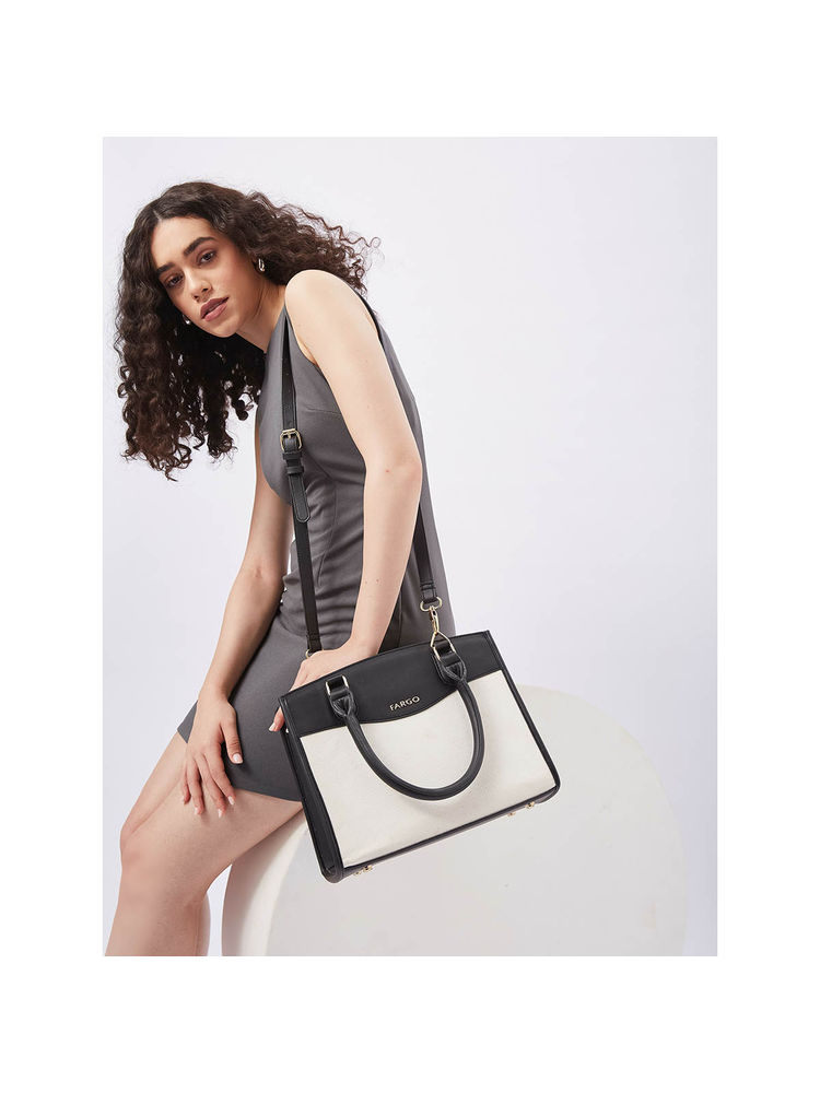 FARGO Emma Black Canvas Handbag with Detachable Strap (S)-image-4