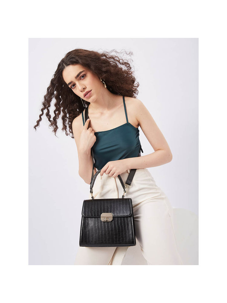 FARGO Dynasty Croco Black Handbag with Detachable Strap (S)-picture-28