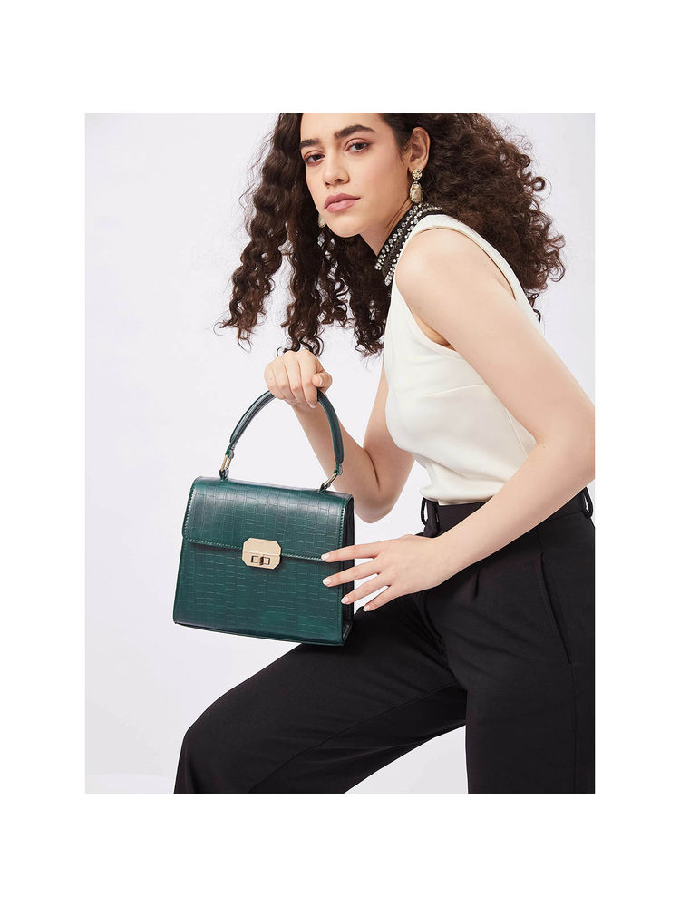FARGO Dynasty Croco Green Handbag with Detachable Strap (S)-picture-26