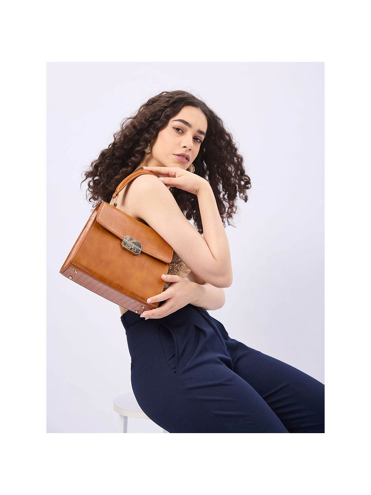 FARGO Dynasty Croco Brown Handbag with Detachable Strap (S)-picture-13