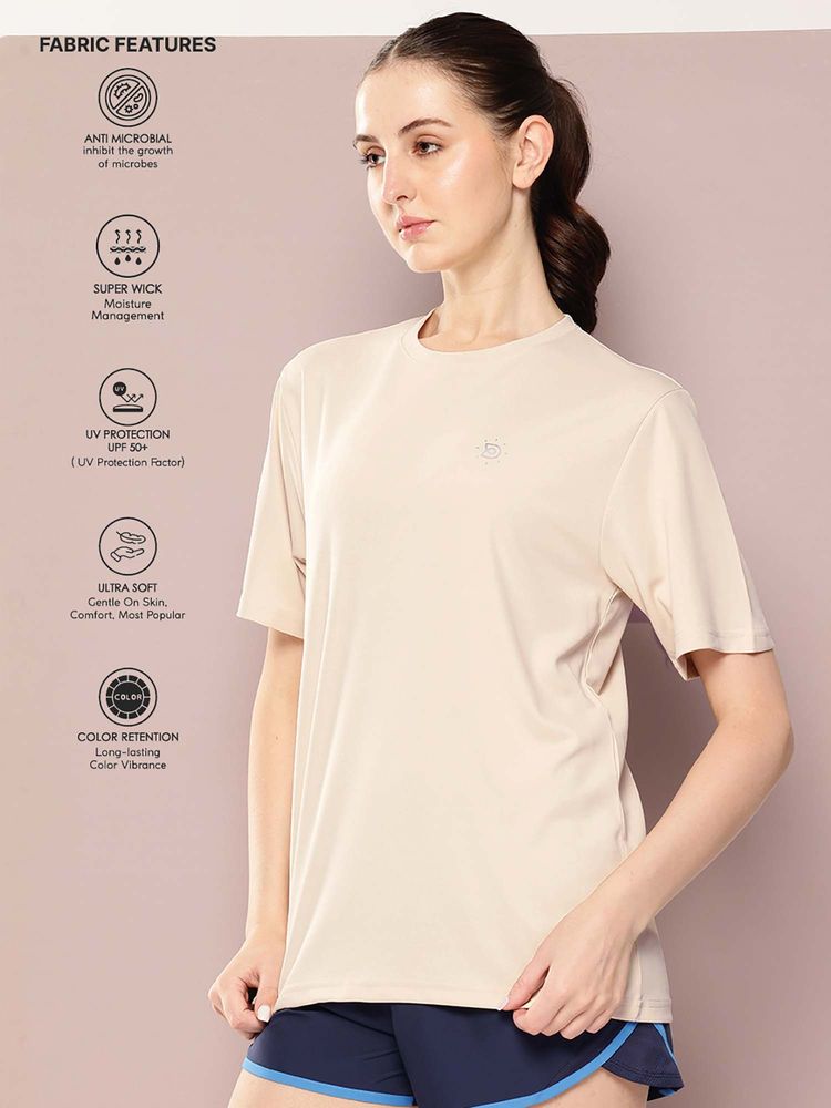 DILLINGER Cream Women Half Sleeve Round Neck Oversized Polyester T-Shirt-picture-26