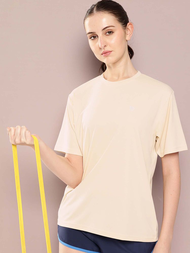 DILLINGER Beige Women Half Sleeve Round Neck Oversized Polyester T-Shirt-picture-12